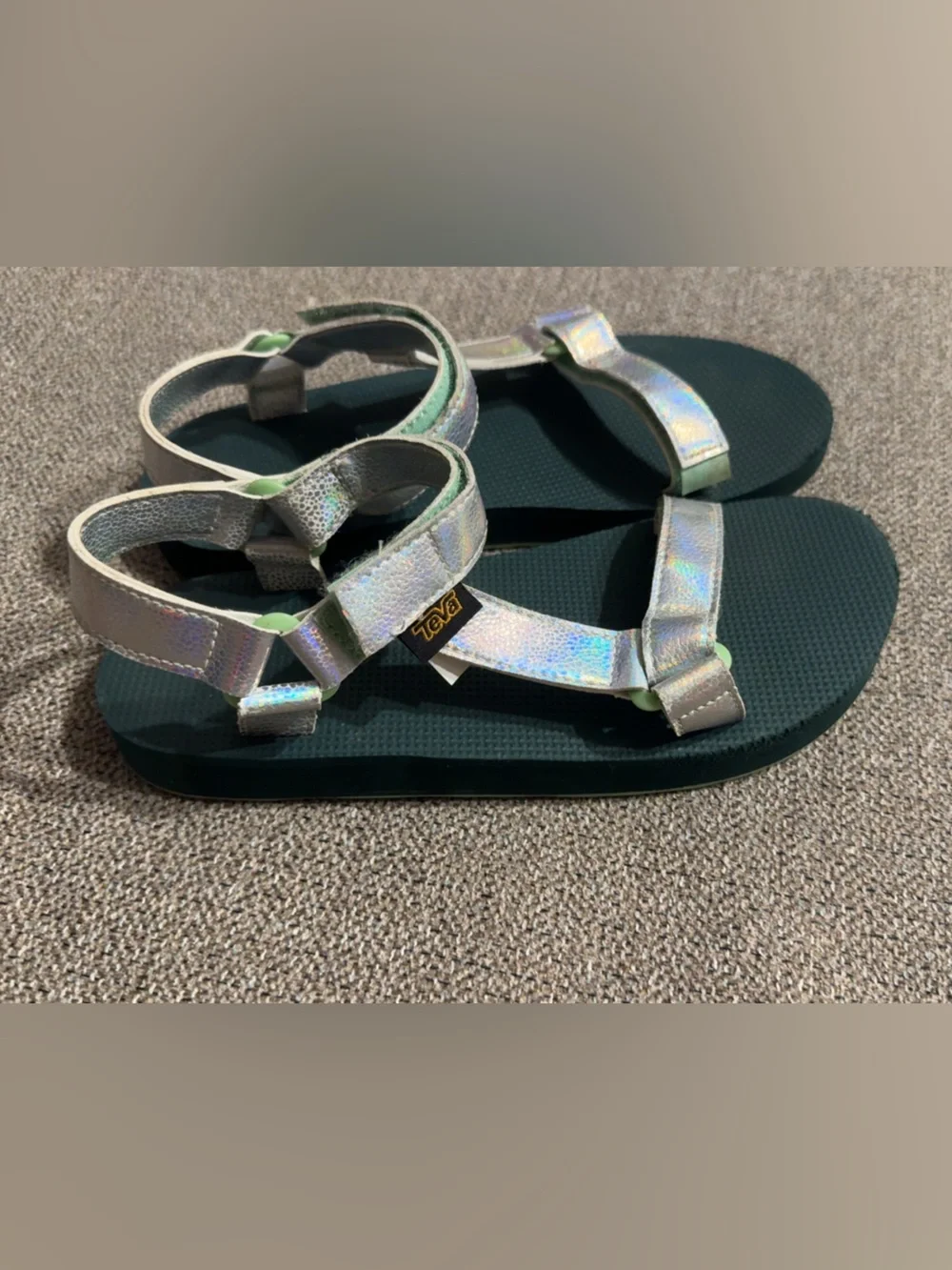 Teva Kids Iridescent Strap Sandals with Dark Green Footbed